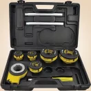 Kézi menetvágó készlet, Strend Pro RDS-8835, sárga/fekete, 5 db (1/2", 3/4", 1", 6/4", 2") menetvágó fej, fogantyú, racsnis tokmány