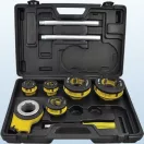 Kézi menetvágó készlet, Strend Pro RDS-8835, sárga/fekete, 5 db (1/2", 3/4", 1", 6/4", 2") menetvágó fej, fogantyú, racsnis tokmány