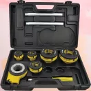 Kézi menetvágó készlet, Strend Pro RDS-8835, sárga/fekete, 5 db (1/2", 3/4", 1", 6/4", 2") menetvágó fej, fogantyú, racsnis tokmány