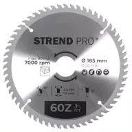   Körfűrészlap, Strend Pro, 185 × 2,2 × 30/20 mm, 60 db SK fog, hangtompító és tágulási hornyokkal, puhafához, keményfához, OSB, MDF, furatszűkítővel