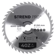   Körfűrészlap, Strend Pro, 250 × 3,0 × 30/20 mm, 40 db SK fog, hangtompító és tágulási hornyokkal, puhafához, keményfához, OSB, MDF, furatszűkítővel
