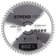   Körfűrészlap, Strend Pro, 250 × 3,0 × 30/20 mm, 60 db SK fog, hangtompító és tágulási hornyokkal, puhafához, keményfához, OSB, MDF, furatszűkítővel
