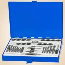 Menetfúró és menetmetsző készlet, Strend Pro SX1436, kék, 33 db, HSS acél, M3–M12 metrikus menetméretek, 1/4"-1/2" UNC menetméretek, 1/8"-1/4" BSP menetméretek