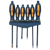   Csavarhúzókészlet, Strend Pro SD0440 Strike S2Pro, fekete/sárga, 6 db, ütőfejjel, mágneses, lapos: 3 db, PH1: 2 db, PH2: 1 db, S2 acél szár, műanyag markolat