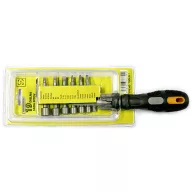   Bit és dugókulcs-készlet, Strend Pro SD0539, 19 db, racsnis csavarhúzó, 12 db bit, 7 db dugókulcs