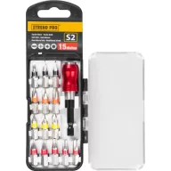   Bitkészlet, Strend Pro EVE-12077, 15 db, mágneses bittartó, 14 db 25 mm bit (PH, PZ, TX, lapos bitek)