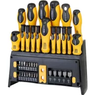   Csavarhúzó és bitkészlet, Strend Pro SDB139, fekete/sárga, 39 db, TX, PH, PZ, HEX és lapos bitekkel, bittartóval, csavarhúzókkal, mágnesezővel