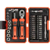   Csavarhúzó és bitkészlet, Strend Pro Premium, fekete/narancssárga, 38 db, TX, PH, PZ és lapos bitekkel, dugókulcsok 4–12 mm, racsnis csavarhúzó