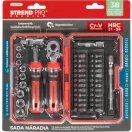 Csavarhúzó és bitkészlet, Strend Pro Premium, fekete/narancssárga, 38 db, TX, PH, PZ és lapos bitekkel, dugókulcsok 4–12 mm, racsnis csavarhúzó