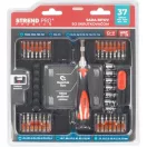 Csavarhúzó és bitkészlet, Strend Pro Prémium, fekete, 37 db, TX, PH és lapos bitekkel, dugókulcsok, króm-vanádium acél szár, műanyag markolat