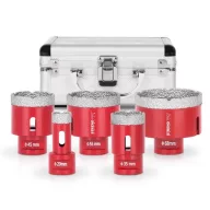   Gyémánt koronafúró készlet, Strend Pro Premium DCB11S5, piros, átmérő: 20, 35, 45, 55, 68 mm, menet: M14, csempéhez, kőburkolathoz, hordtáskában