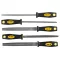 Reszelőkészlet, Strend Pro FS1015, szürke, 20 cm, 5 db (kör, félkör, háromszög, négyzet, lapos), edzett acél talp, műanyag markolat, fém, fa, műanyag megmunkálásához