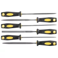   Reszelőkészlet, Strend Pro FS2006, szürke, 15 cm, 6 db (kör, félkör, háromszög, négyzet, lapos, finom élű lapos), edzett acél talp, műanyag markolat, fém, fa, műanyag megmunkálásához