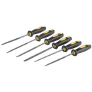 Reszelőkészlet, Strend Pro FS2006, szürke, 15 cm, 6 db (kör, félkör, háromszög, négyzet, lapos, finom élű lapos), edzett acél talp, műanyag markolat, fém, fa, műanyag megmunkálásához