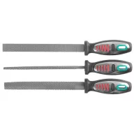   Reszelőkészlet, Strend Pro SR1003, szürke, 20 cm, 3 db (kör, lapos, félköríves), edzett acél test, műanyag markolat, fém, fa, műanyag megmunkálásához