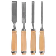   Lapos véső készlet, Strend Pro WCS546, 4 részes (6, 12, 18, 24 mm), edzett acél penge, fa markolat