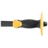   Lapos véső, Strend Pro Premium CXD-602, sárga/fekete, 300 mm, tégla és kő megmunkálásához, edzett acél penge, PVC markolat, kézvédő