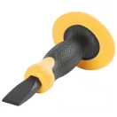 Lapos véső, Strend Pro Premium CXD-602, sárga/fekete, 300 mm, tégla és kő megmunkálásához, edzett acél penge, PVC markolat, kézvédő