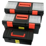   Szerszámosdoboz készlet, Strend Pro HL3035-S6, 45 x 40 x 30 cm, fekete, 3 részes, műanyag, átlátszó fedél, 10-8-5 kg teherbírás