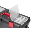 Szerszámosdoboz, Strend Pro HL3050, fekete, kerekes, kihúzható fogantyú, 15 kg teherbírás, átlátszó fedél, PVC, többfunkciós