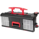 Szerszámosdoboz, Strend Pro HL3050, fekete, kerekes, kihúzható fogantyú, 15 kg teherbírás, átlátszó fedél, PVC, többfunkciós