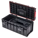 Szerszámosdoboz, Qbrick Patrol System Pro 600 Basic, 54,5 × 27 × 24,6 cm, fekete, 22 l, tömítéssel, fedélbe épített vágásvezetővel, poliamid oldalsó csatlakozókkal