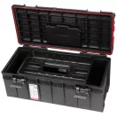 Szerszámosdoboz, Qbrick Patrol System Pro 600 Basic, 54,5 × 27 × 24,6 cm, fekete, 22 l, tömítéssel, fedélbe épített vágásvezetővel, poliamid oldalsó csatlakozókkal