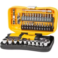   Bit és dugókulcs készlet, Strend Pro WT549, 39 részes, sárga/fekete doboz, 1/4", racsnis, 24 db bit, 10 db dugókulcs, hosszabbítók, toldatok