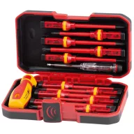   Csavarhúzókészlet, Strend Pro SDX61-113, piros, 12 db, villanyszerelő, szigetelt: 1000 V, PH, PZ, TX és lapos, egypólusú feszültségvizsgálóval