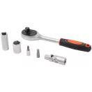 Bit és dugókulcs készlet, Strend Pro WT940, 94 részes, narancssárga/fekete doboz, 1/4", 1/2", racsnis, 30 db bit, 49 db dugókulcs, toldók, fogantyúk, adapterek