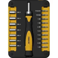   Bit és dugókulcs-készlet, Strend Pro WT536, 19 db, csavarhúzó, bittartó, 10 db bit, 7 db dugókulcs