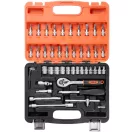 Bit és dugókulcs készlet, Strend Pro S246, 46 részes, narancssárga/fekete doboz, 1/4", racsnis, 13 db bit, 21 db dugókulcs, hosszabbítók, toldatok