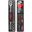 Szerszámkészlet, Strend Pro S264, 64 részes, kofferbern, 1/2" és 1/4" dugókulcsokkal, racsnis, bitfejekkel és imbuszkulcsokkal, kalapáccsal és fogókkal