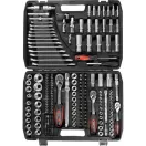 Szerszámkészlet, Strend Pro S221, 215 részes, kofferben, 1/2", 3/8", 1/4" meghajtás, 3 racsnival, csavarkulcsokkal és bitekkel