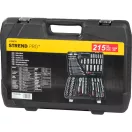 Szerszámkészlet, Strend Pro S221, 215 részes, kofferben, 1/2", 3/8", 1/4" meghajtás, 3 racsnival, csavarkulcsokkal és bitekkel