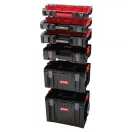 Szerszámosláda, Qbrick Patrol Pro Cart, 45 × 39 × 69 cm, fekete, 28 l, kerekes, teleszkópos alumínium fogantyú, víz- és porálló, fém tengely, moduláris rendszer