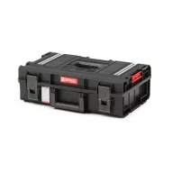   Szerszámosdoboz, Qbrick Patrol System One 200 Technik, 58,5 × 38,5 × 19 cm, fekete, 15,4 l, 6 kivehető tartály, por- és vízálló, alumínium rögzítőléc, munkaasztalként használható
