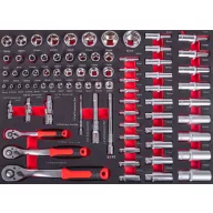   Dugókulcs-készlet, Strend Pro S239, fekete doboz, 80 részes, 1/2", 1/4", 3/8", racsnis kulcsokkal és dugófejekkel