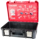Szerszámosláda, Worcraft XCUBE100, 44,5 × 32 × 17 cm, piros/fekete, 8 l, 15 kg terhelhetőség, tartós műanyag, összecsukható fogantyú, egymásra rakható