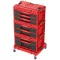 Tárolódoboz készlet, Qbrick Patrol System One Workshop Red, 58,7 × 38 × 34 cm, piros, 4 részes, moduláris, fiókos, automata zárral, fémsínes, görgős platform fékkel