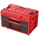 Tárolódoboz készlet, Qbrick Patrol System One Workshop Red, 58,7 × 38 × 34 cm, piros, 4 részes, moduláris, fiókos, automata zárral, fémsínes, görgős platform fékkel