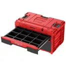 Tárolódoboz készlet, Qbrick Patrol System One Workshop Red, 58,7 × 38 × 34 cm, piros, 4 részes, moduláris, fiókos, automata zárral, fémsínes, görgős platform fékkel