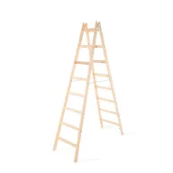   Kétrészes létra, Strend Pro, 2 x 8 fokos, fa, 256 cm, 150 kg teherbírás, kétoldalas kivitel, vödörtartó kampóval, horganyzott fém részek