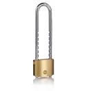 Lakat, Yale Y110B/50/155/1, 50 mm, sárgaréz, hosszú kengyelű, 2 azonos zárszerkezet, edzett, korrózióálló, 3 db kulccsal