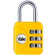   Lakat, Yale, YP1/28/121/1, sárga, számkombinációs, utazáshoz, poggyászhoz és bőröndhöz, horganyzott, masszív fémházas