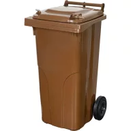   Műanyag hulladéktároló, szelektív kültéri kuka, Extra erős, UV-álló, kerékkel, nyitható tetővel - 120 l barna