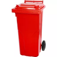   Műanyag hulladéktároló, szelektív kültéri kuka, Extra erős, UV-álló, kerékkel, nyitható tetővel - 120 l piros