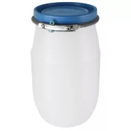   Élelmiszeripari hordó, Strend Pro Garden Pannon Fermet, fehér/kék, 30 l, nyílás átmérő: 25 cm, abroncsos fedél, HDPE műanyag