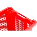 Gyümölcstartó láda, Ics M401000, piros, 40 literes, 56 × 35 × 31 cm, perforált falú, műanyag, egymásra rakható