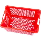Gyümölcstartó láda, Ics M402000, piros, 40 literes, 56 × 35 × 31 cm, perforált falú, műanyag, egymásra rakható
